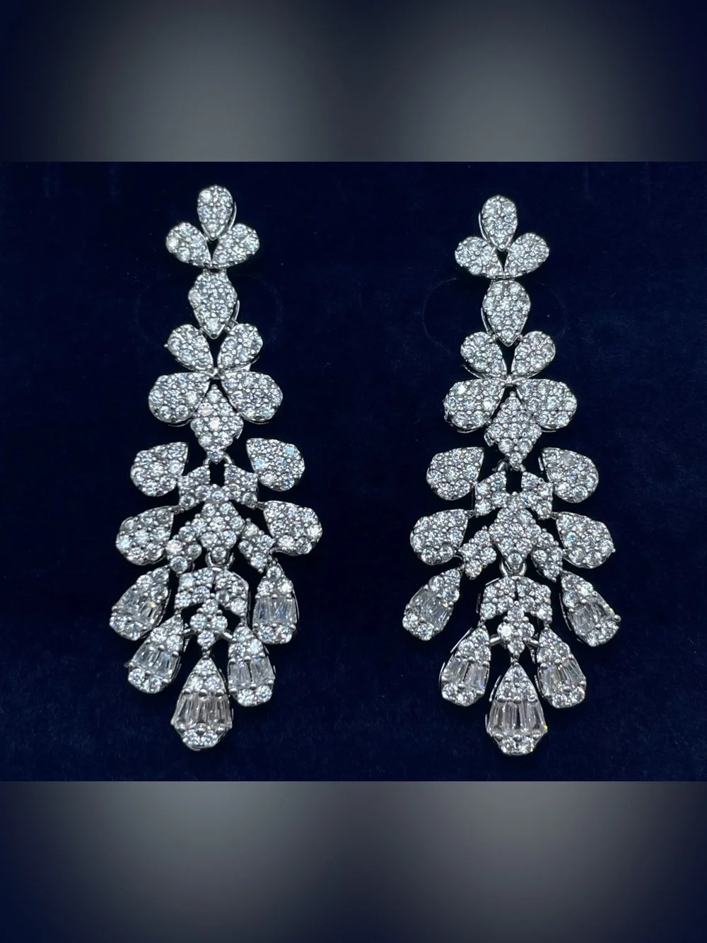 Swarovski Crystal Elements White Crystal Floral Dangle Statement Earrings Formal